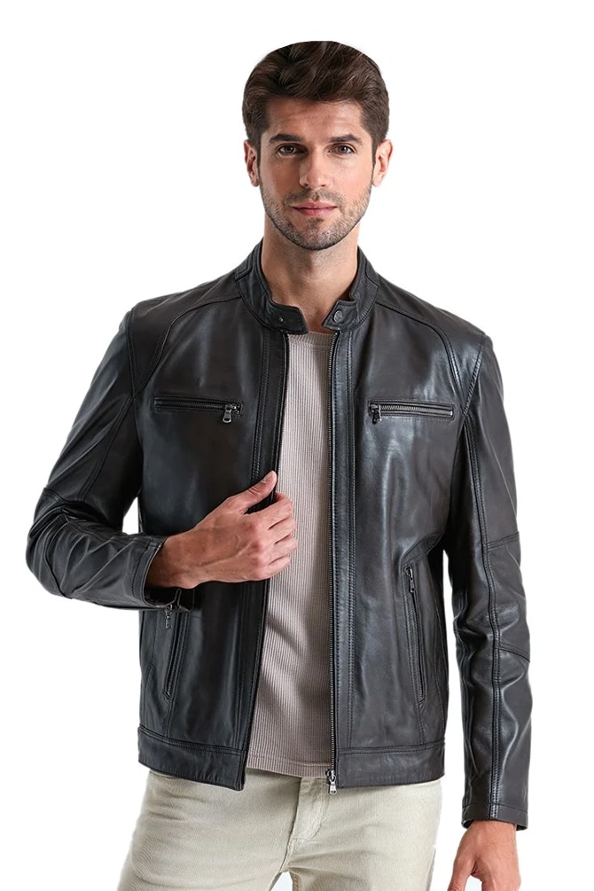 Jeremy Meeks Men's 100 % Real Brown Leather Moto Jacket
