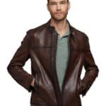 Jordan Barrett Men's 100% Real Dark Brown Leather Biker Style Jacket