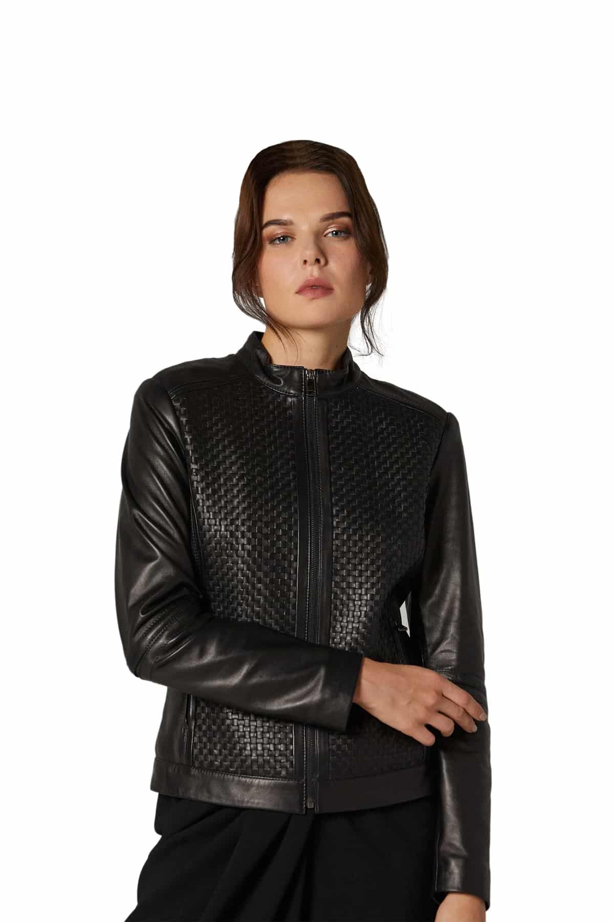 Miranda Kerr Women's 100 % Real Black Leather Biker Style Jacket