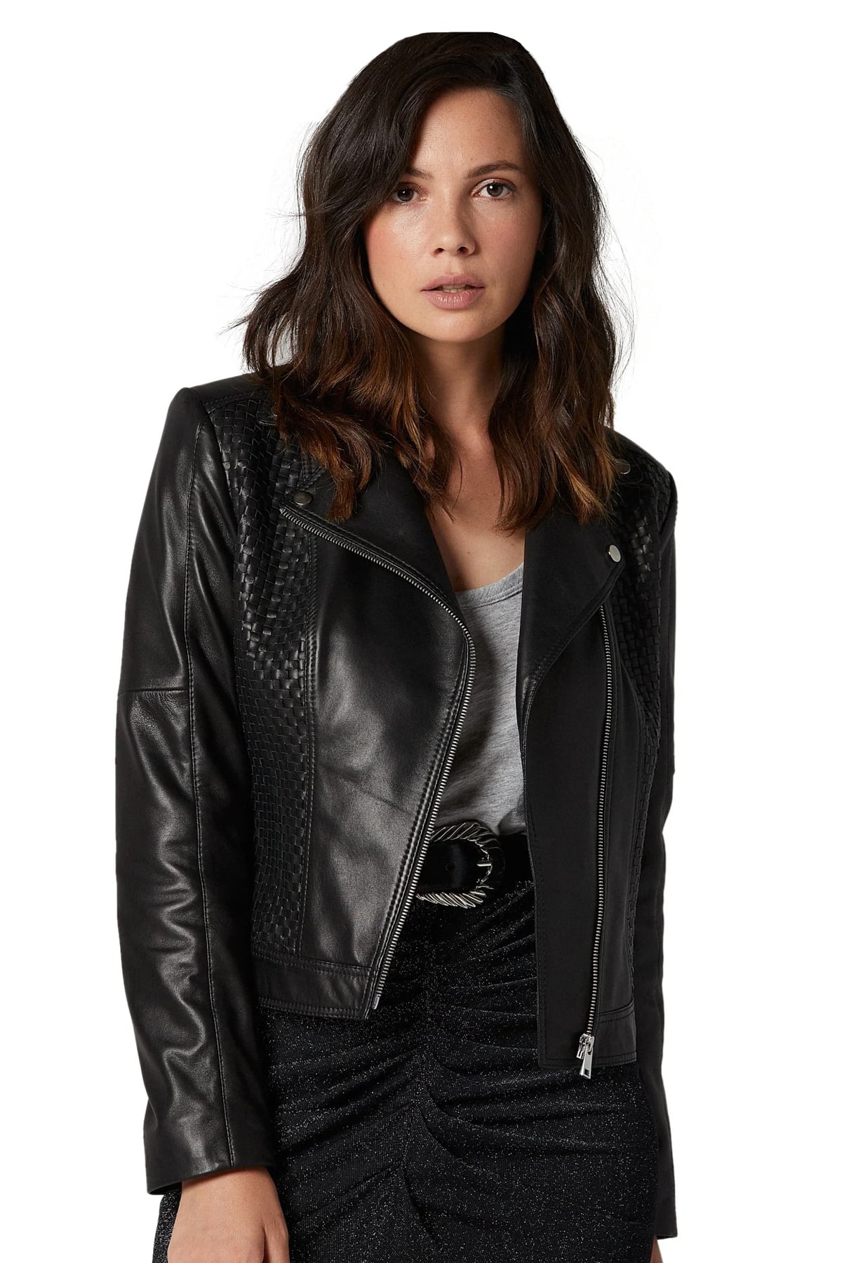 Miranda Kerr Women's 100 % Real Black Leather Jacket