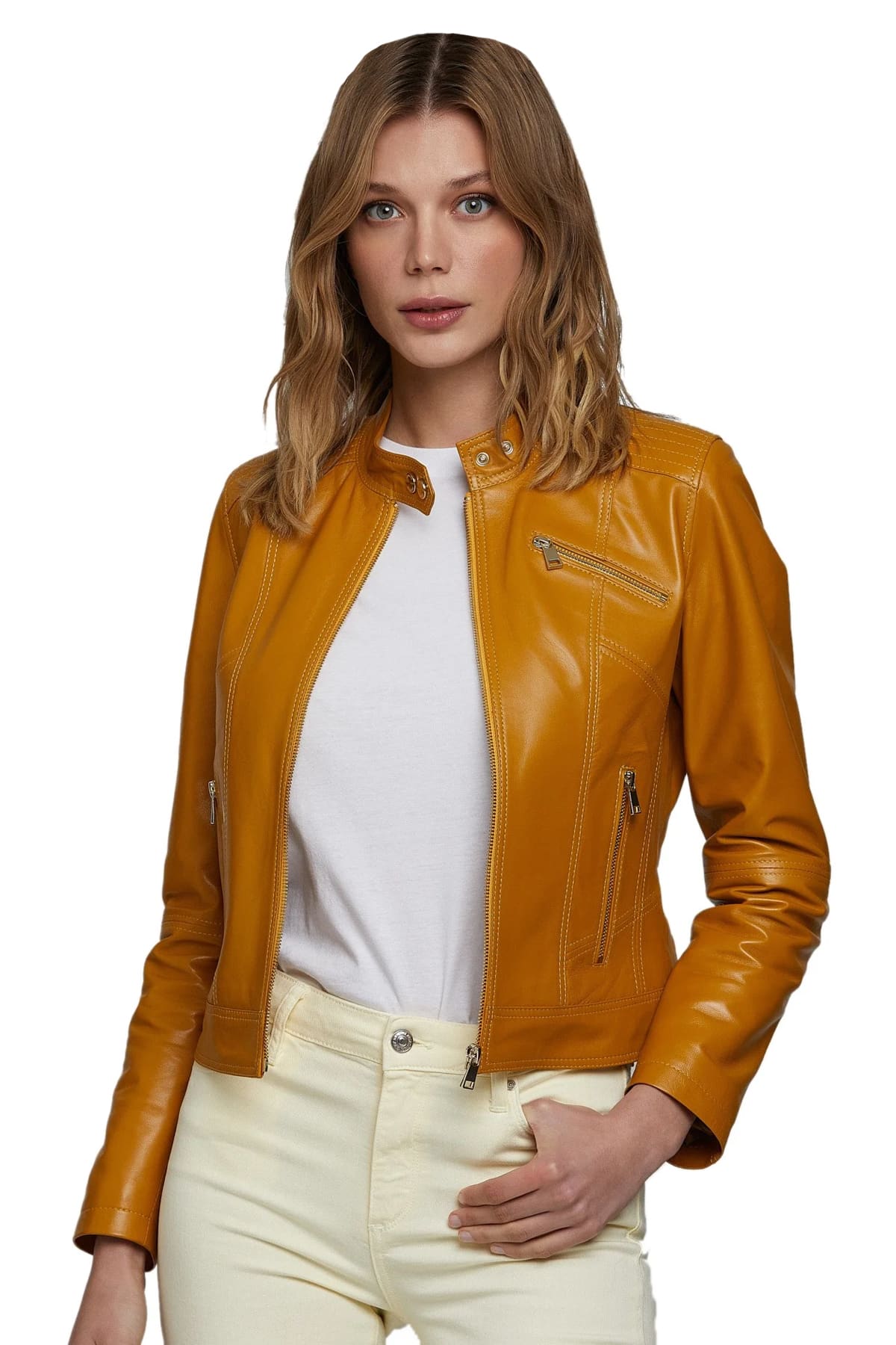 Rosie Huntington Biker Style Women's Genuine Leather Jacket