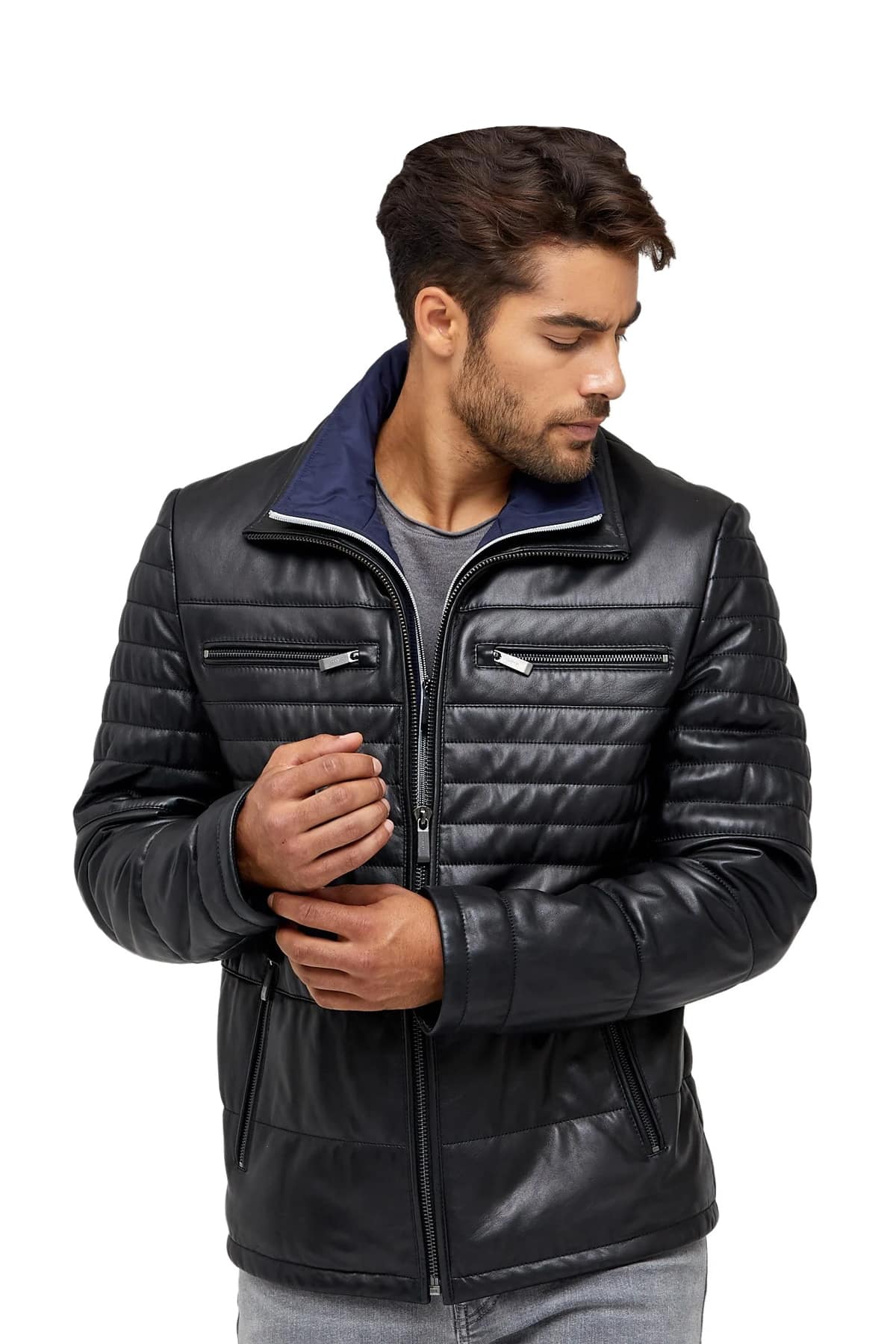Mens Fashion Black Leather Jacket - 100% Genuine Gents Leather Jacket