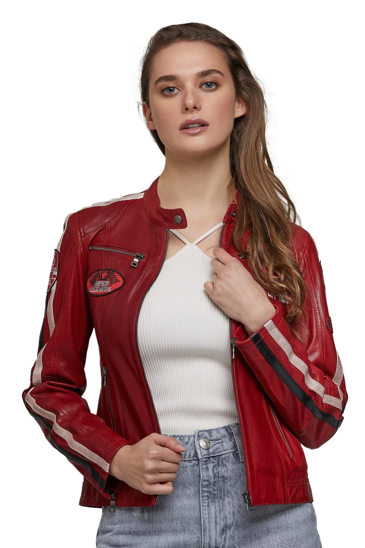 Buy Red Biker Leather Jacket