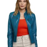 Sierra Skye Egan Women’s 100% Real Blue Leather Biker Style Jacket