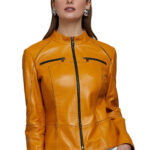 Alexis Ren Women's 100% Real Beer Leather Moto Style Jacket
