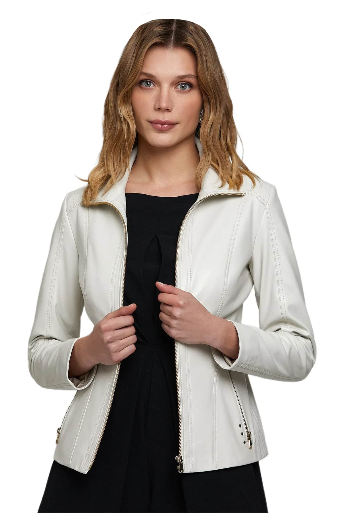 Womens Beige Leather Jacket - Beige Shirt Style Leather Jacket