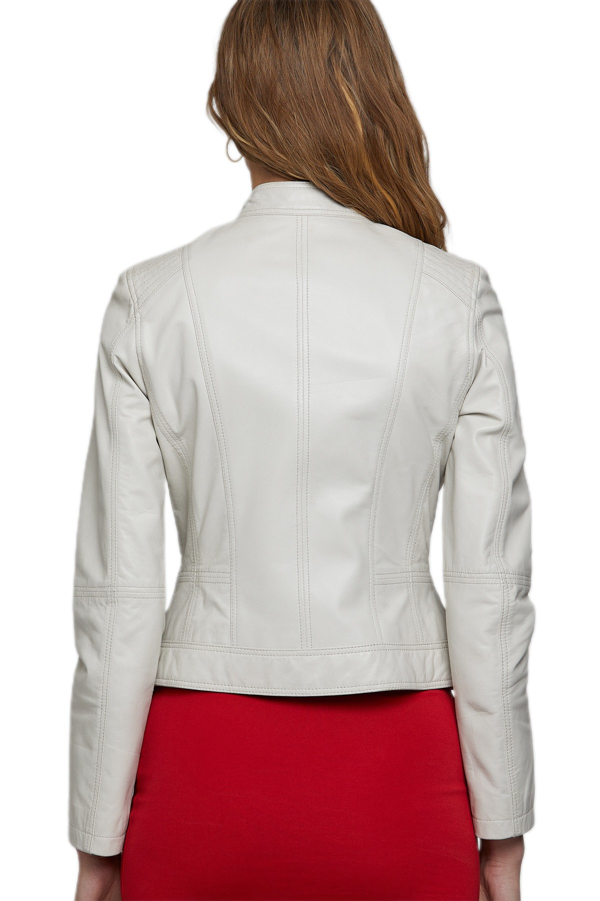 Bonnie Women's 100 % Real Beige Leather Classic Cropped Jacket