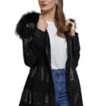 Chrissy Teigen Women's 100% Real Black Leather Suede Coat