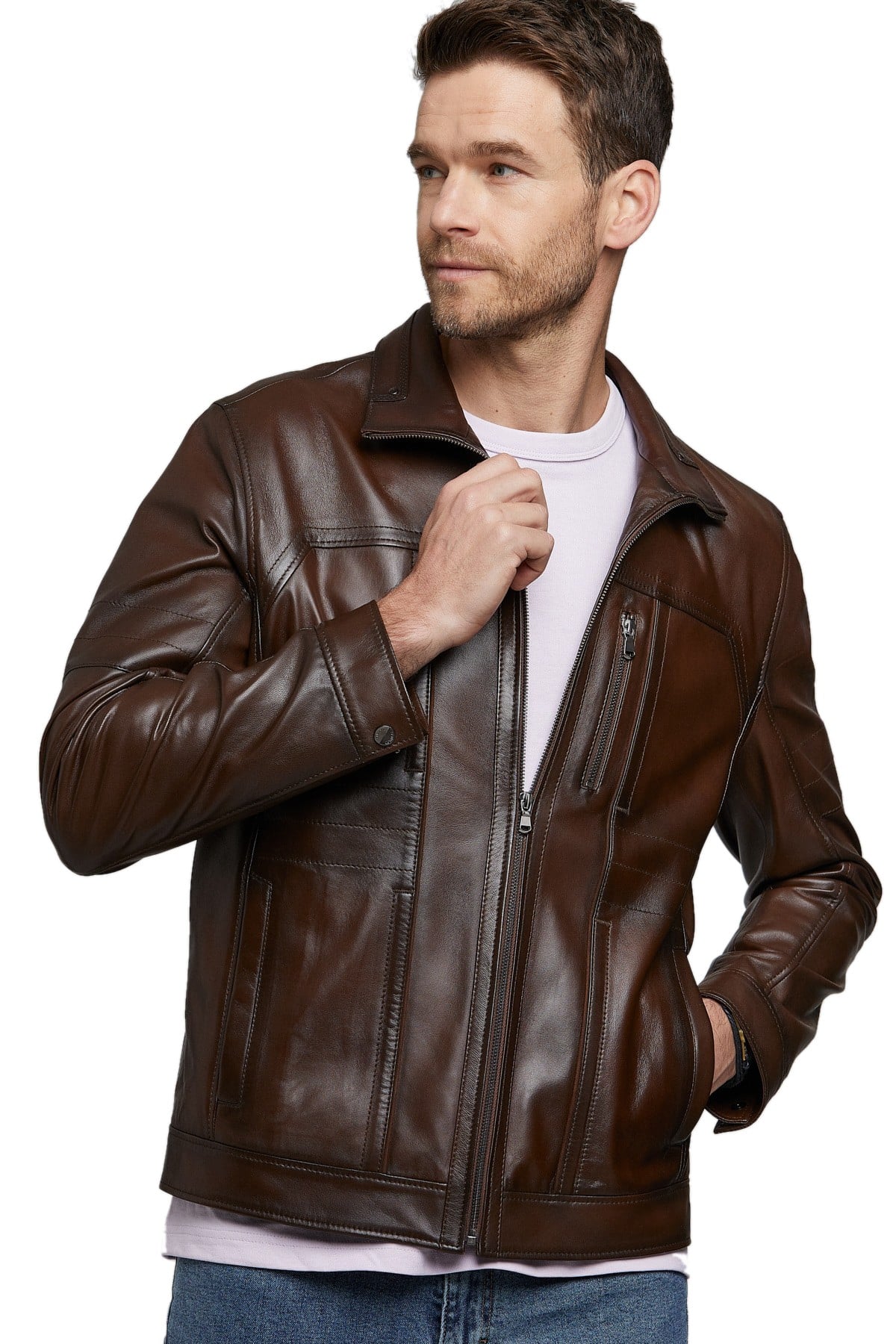 dark brown mens fashion leather outwear 3