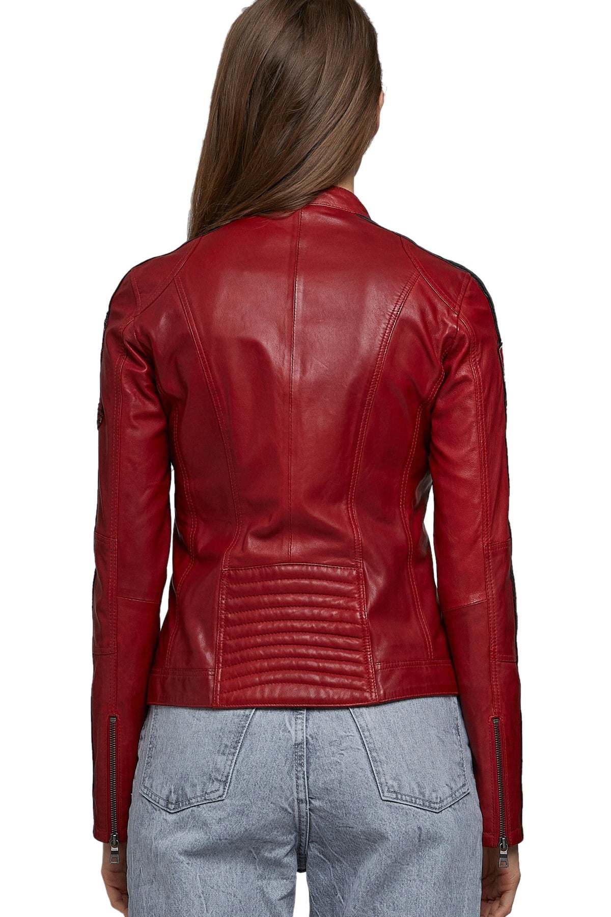 biker red leather jacket