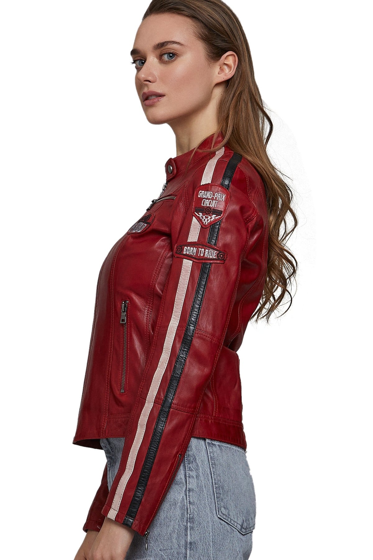 women red leather biker jacket