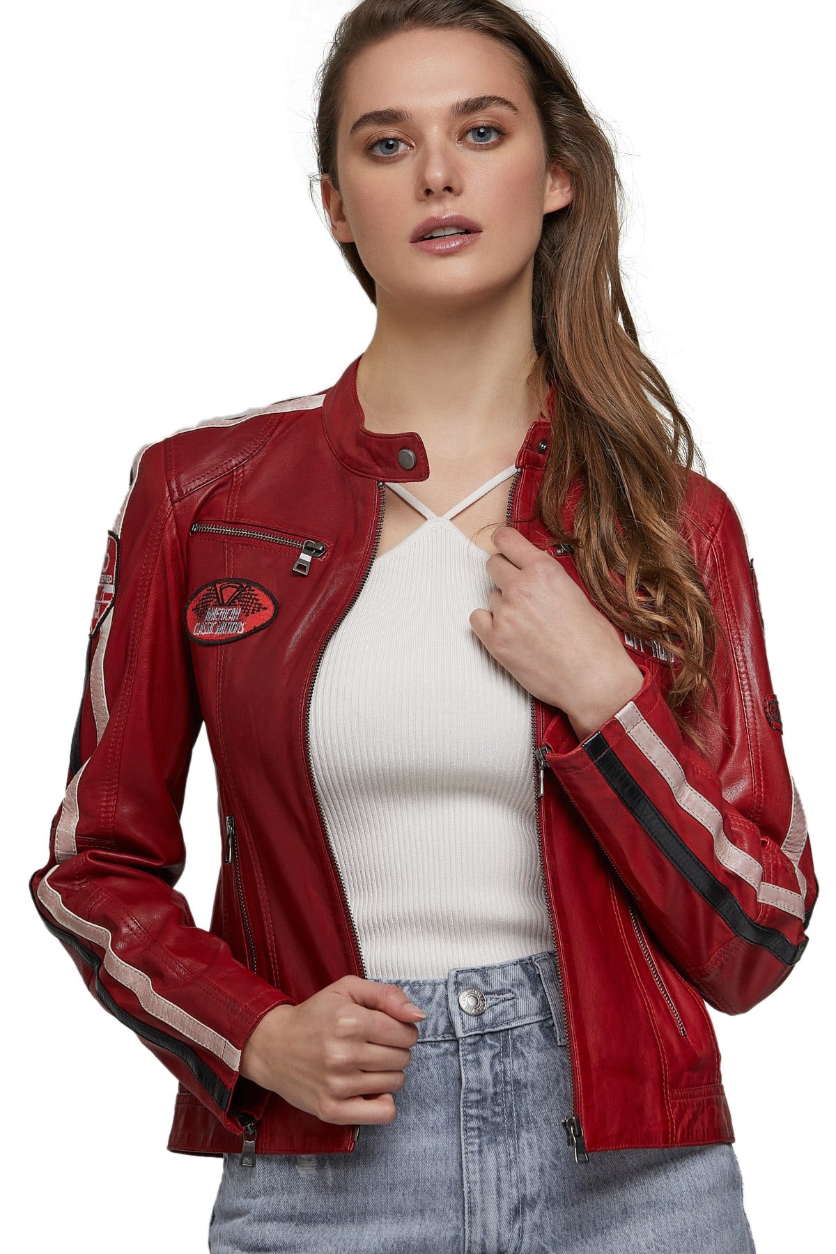 red leather biker jacket womens