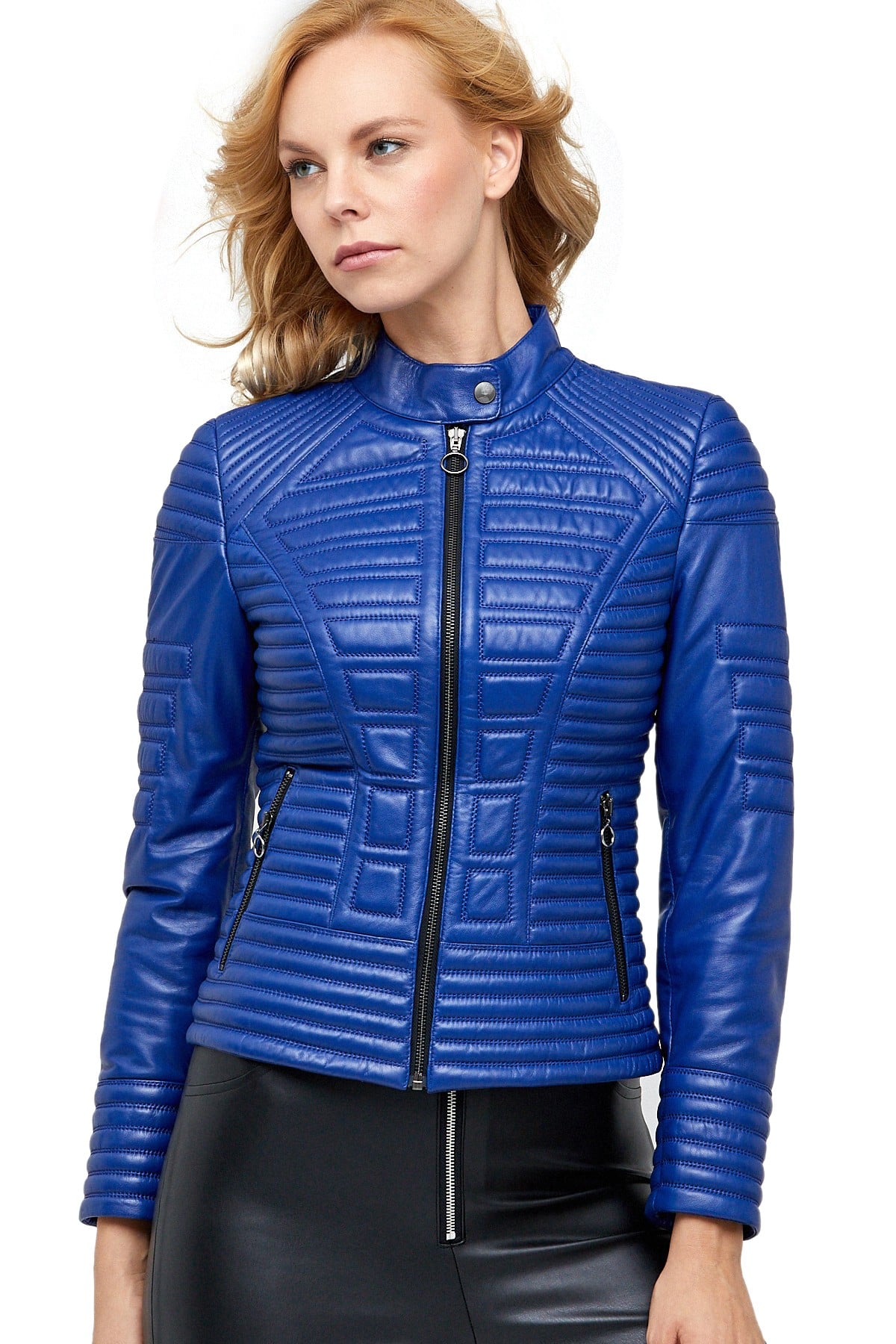 Genuine Leather Motorcycle Jacket in Blue Available for Sale