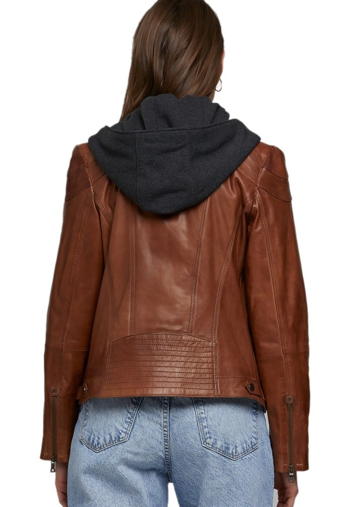 hooded leather biker fashion jacket