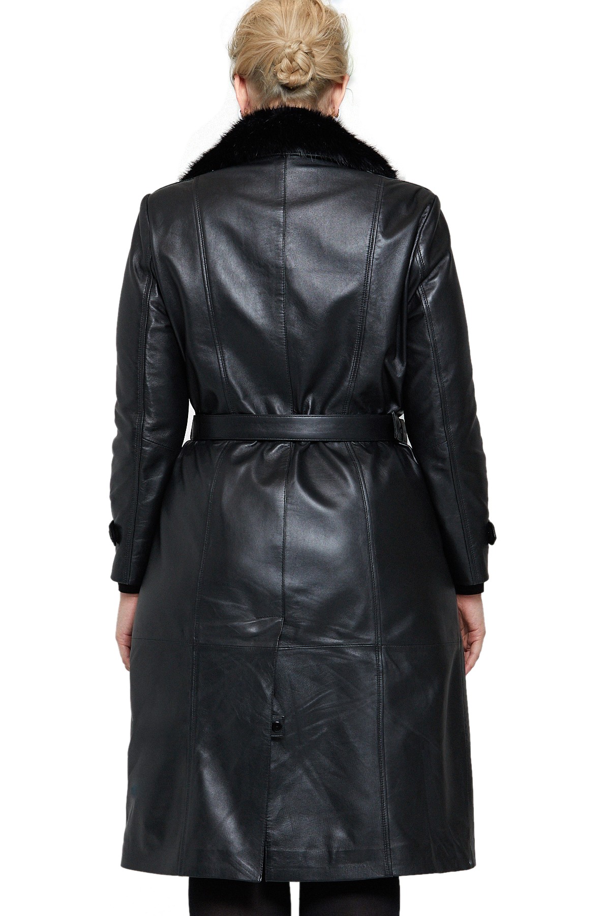 fur collar womens long leather trench coat 2