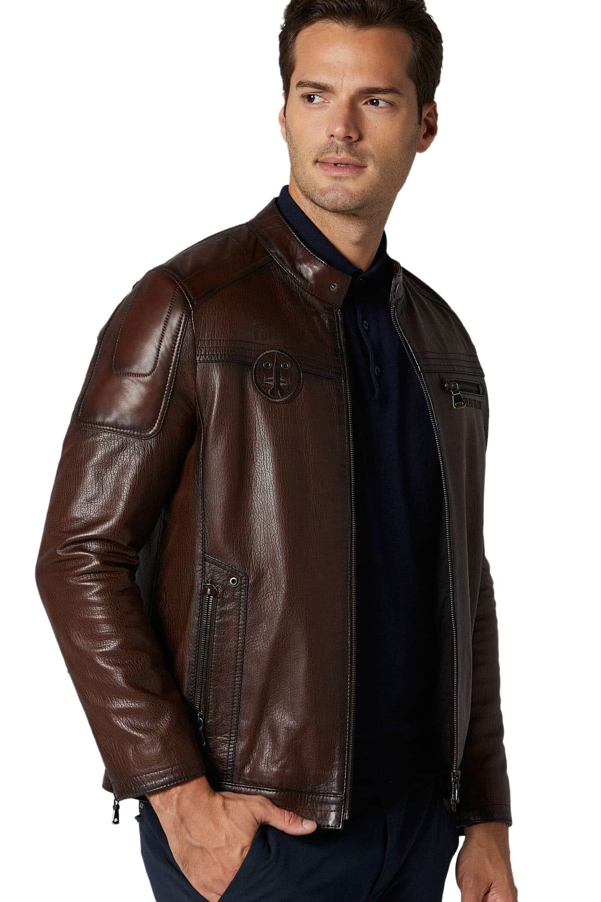 gents stylish biker leather jacket dark brown 4