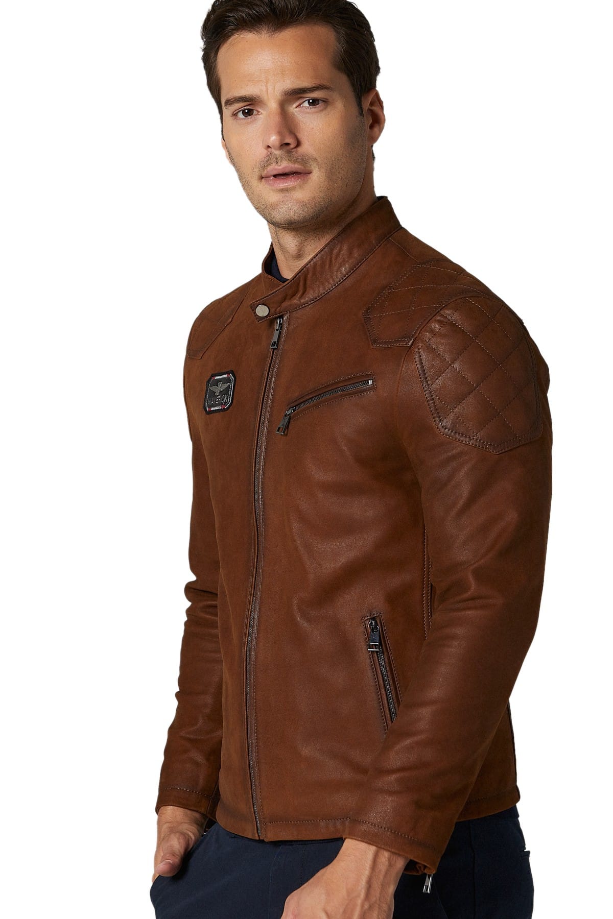 leather motorcycle jacket brown for mens 2