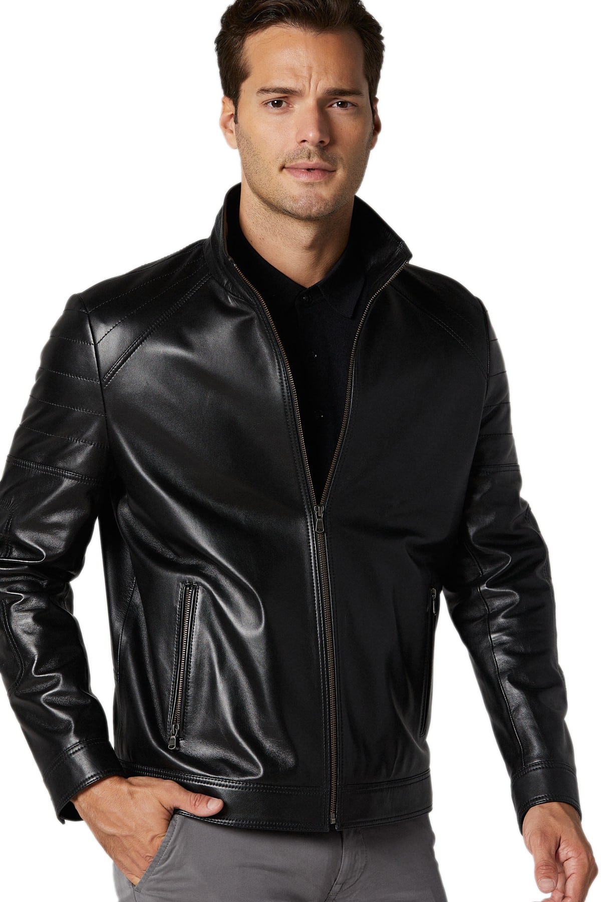 New Fashion Style Mens Leather Jackets Motorcycle Bomber Biker Black ...