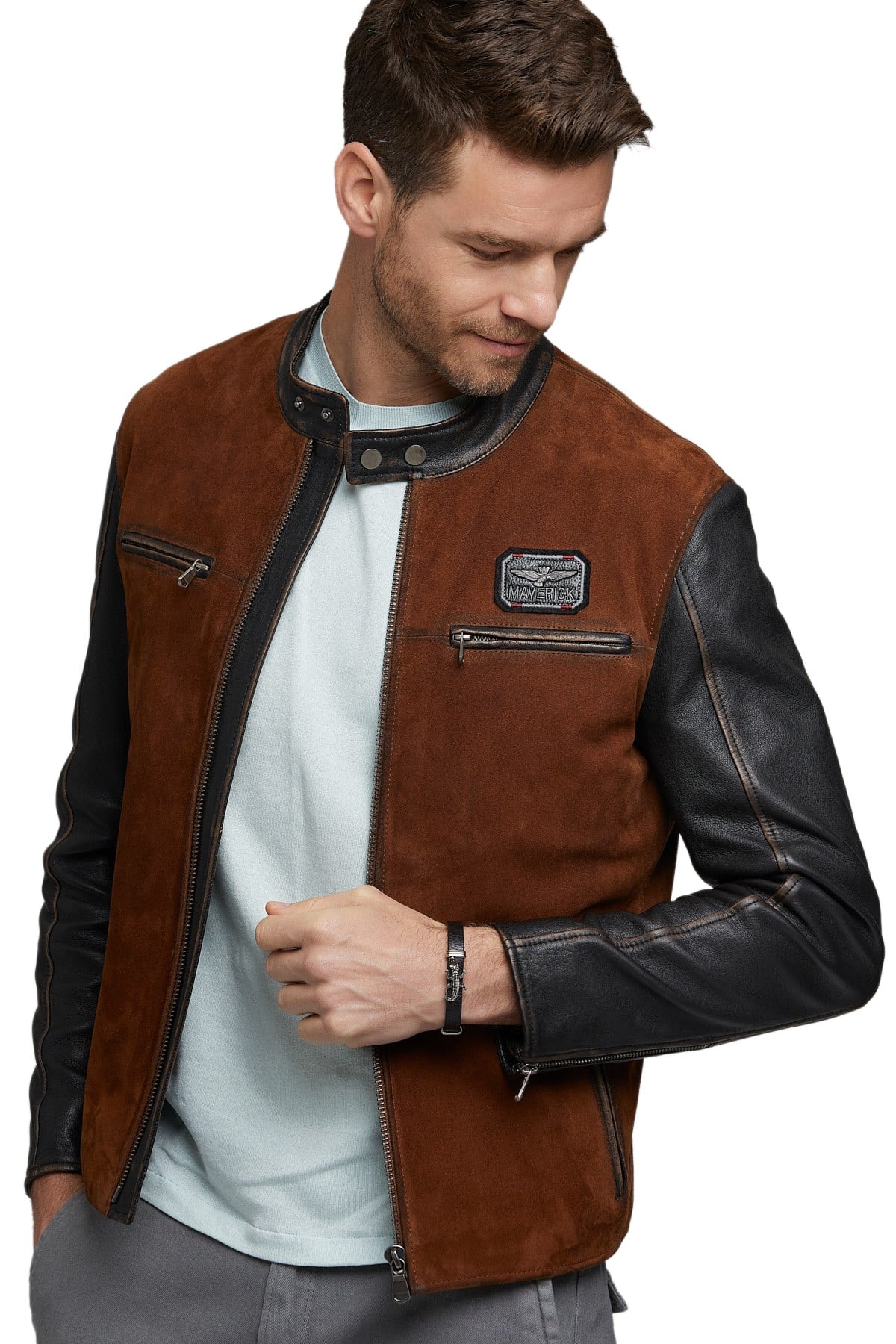 mens brown distressed suede leather jacket 4