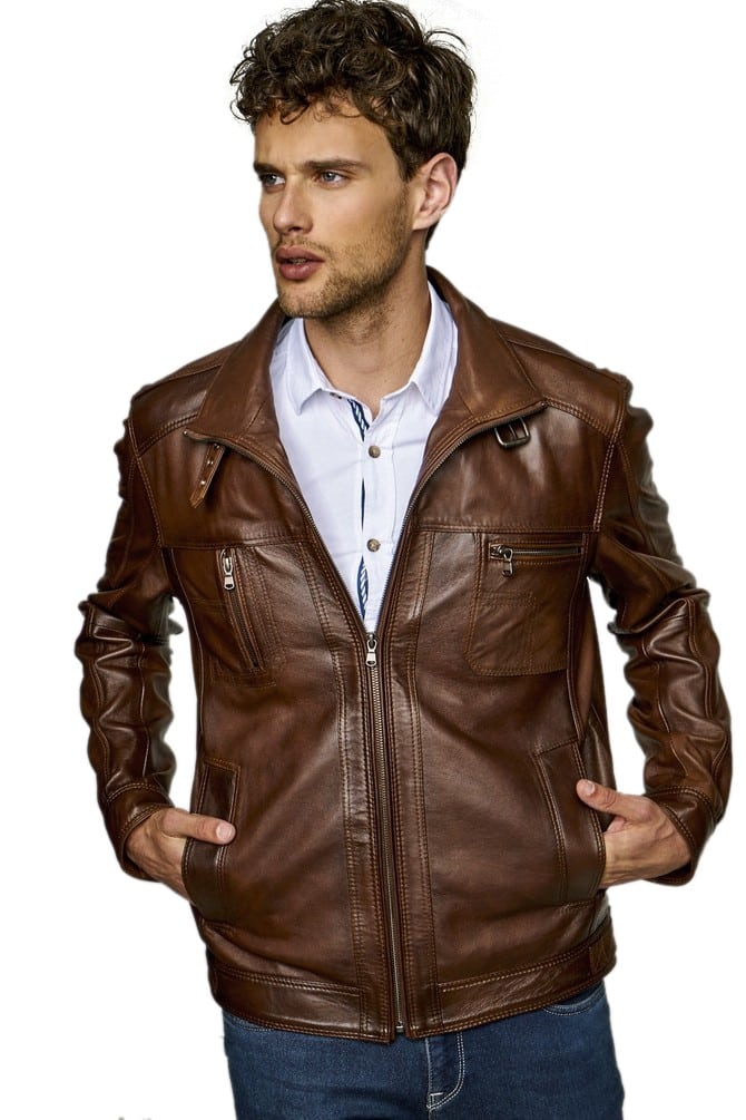 Neels Visser Men's 100 % Real Brown Leather Classic Jacket