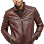 Terence Telle Men's 100% Real Brown Leather Jacket