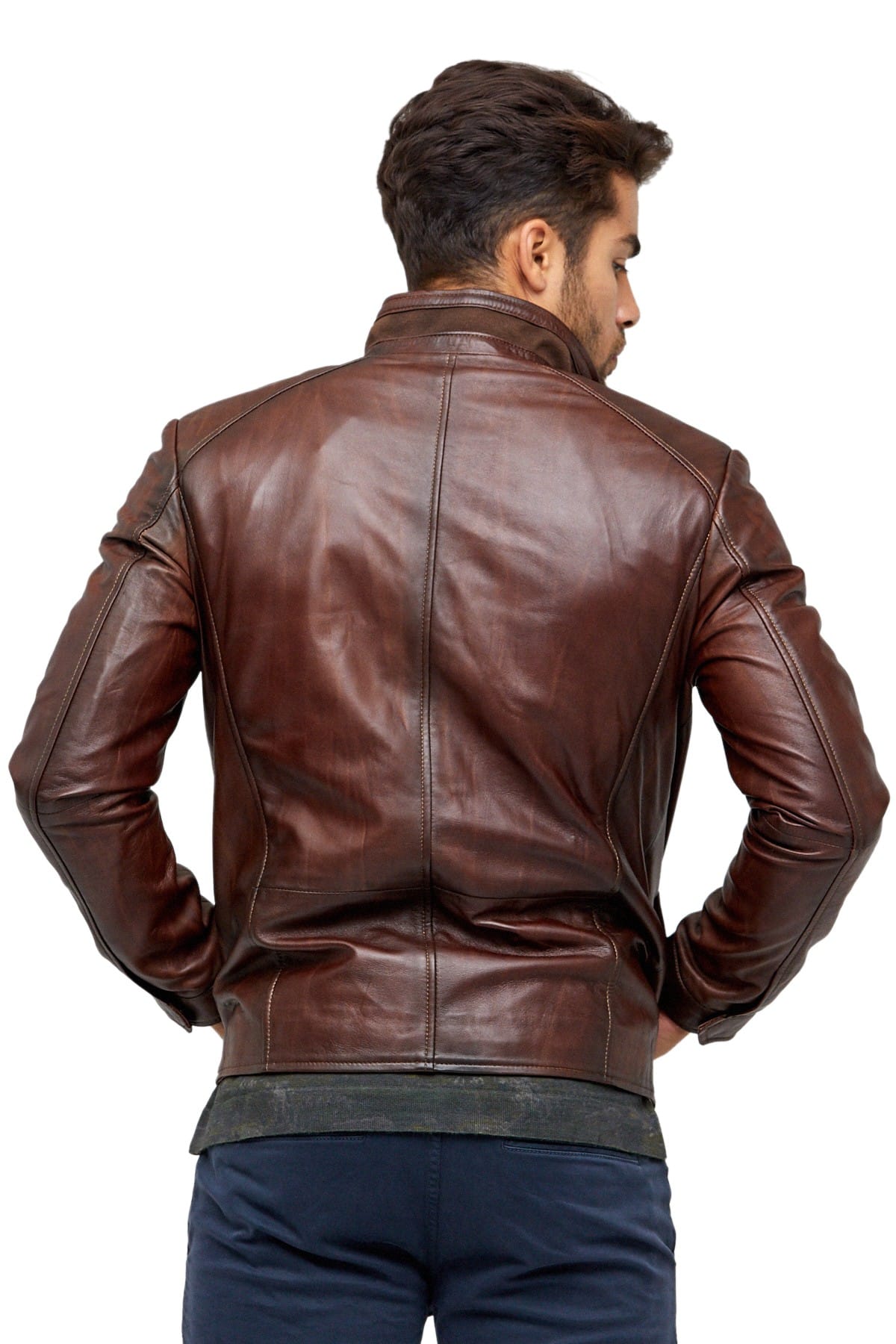 Terence Telle Men's 100 % Real Brown Leather Jacket