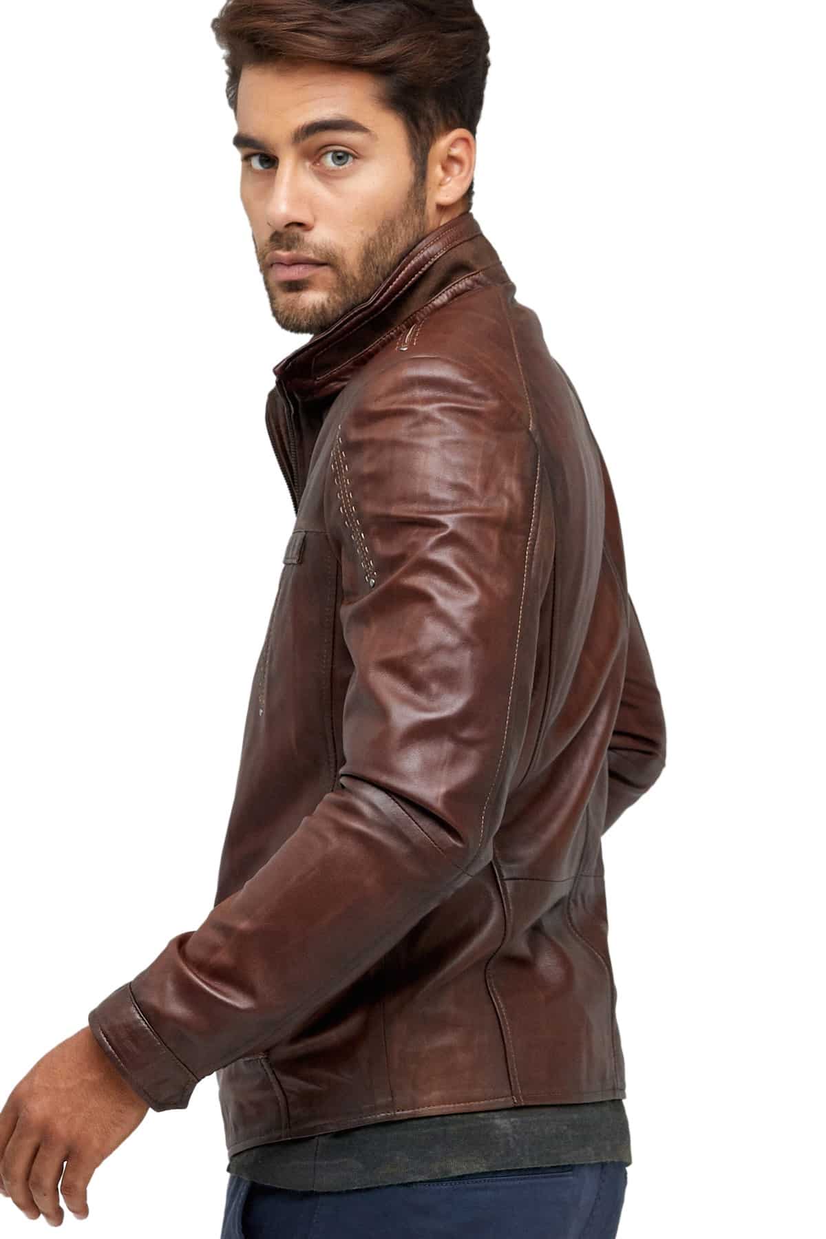 mens brown fashion vintage leather jacket texas 3