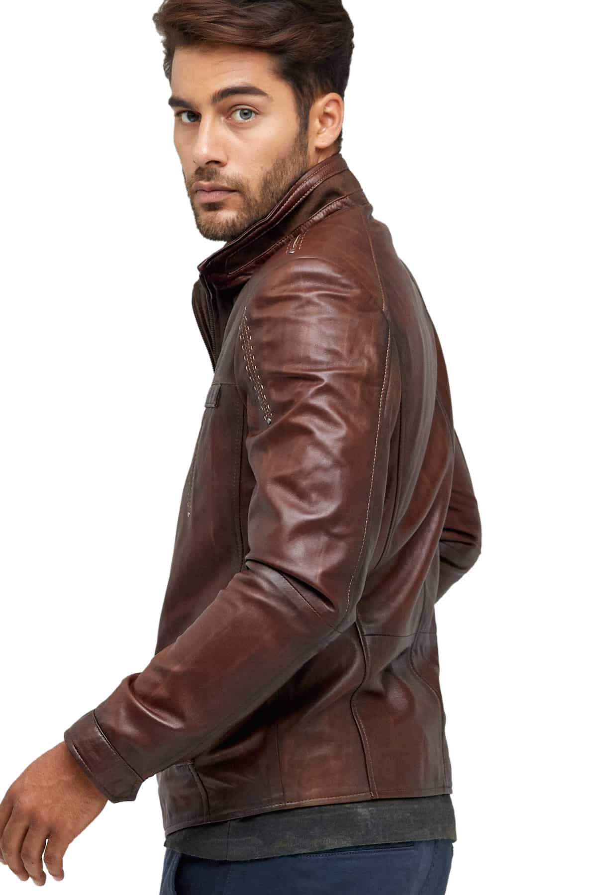 Terence Telle Men's 100 % Real Brown Leather Jacket