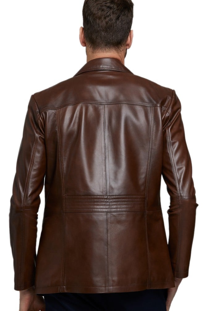 mens dark brown stylish leather blazer coat 2