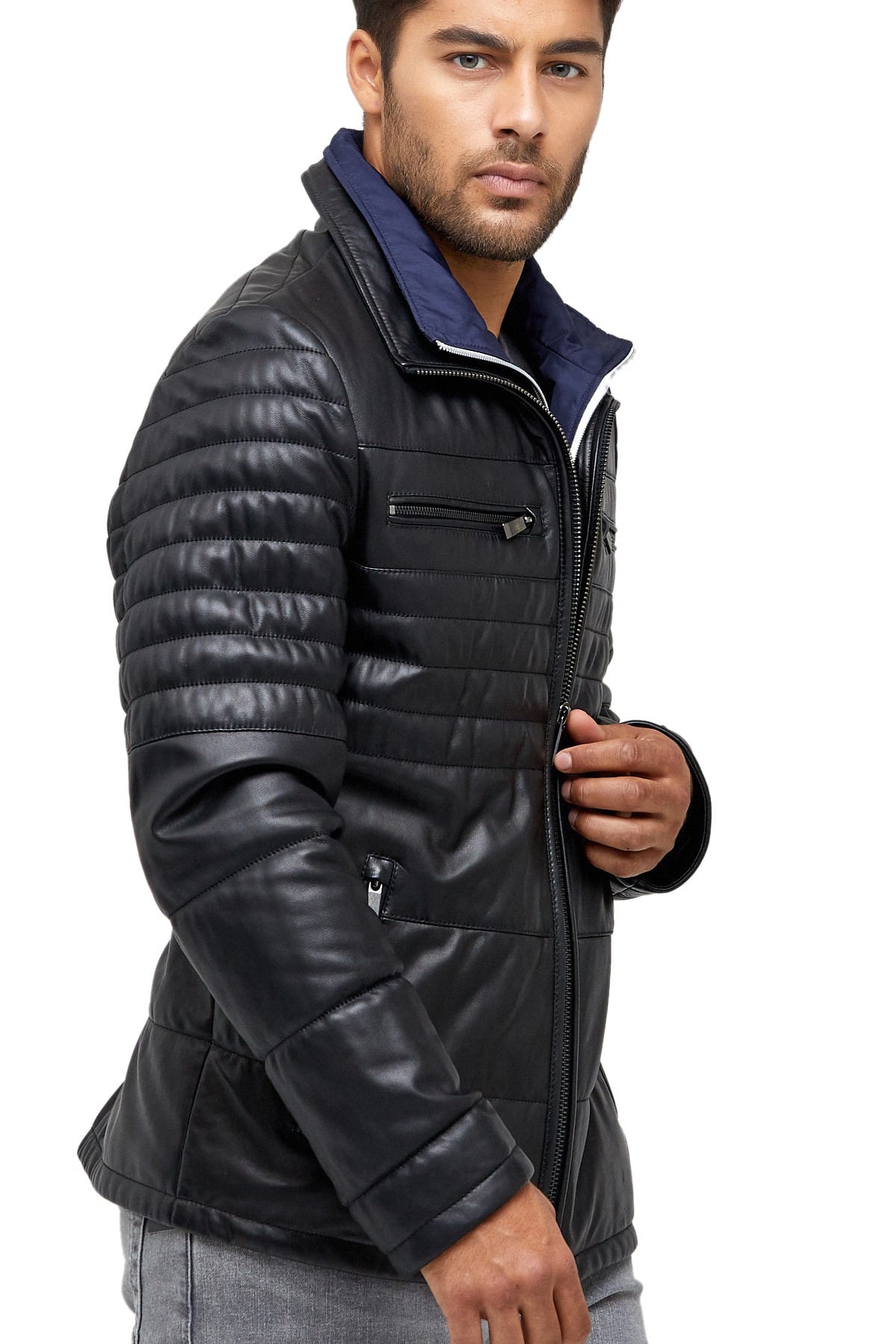 Mens Fashion Black Leather Jacket - 100% Genuine Gents Leather Jacket