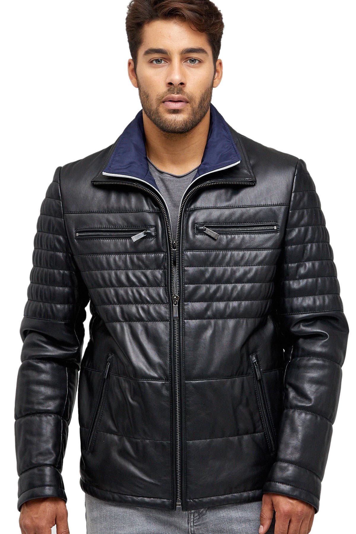 Mens Fashion Black Leather Jacket - 100% Genuine Gents Leather Jacket