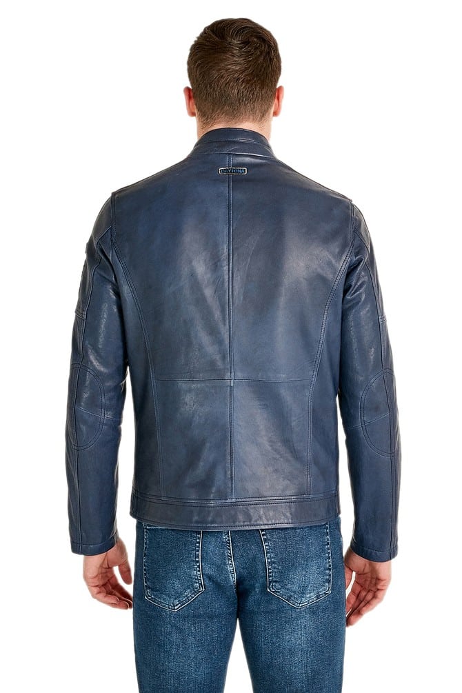 mens navy blue biker leather jacket in florida 2