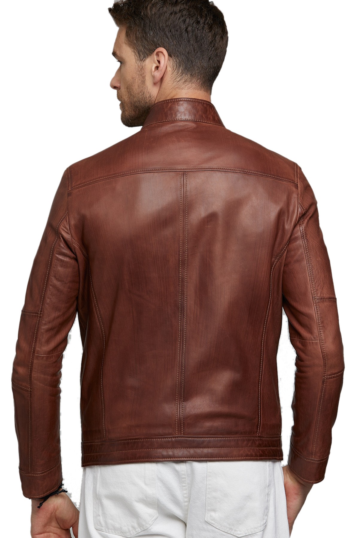mens shaded brown fashion leather jacket 2
