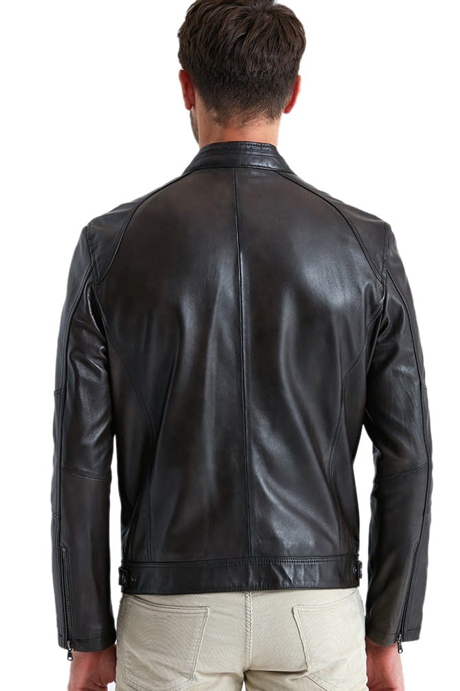 mens stylish dark brown real leather jacket 2
