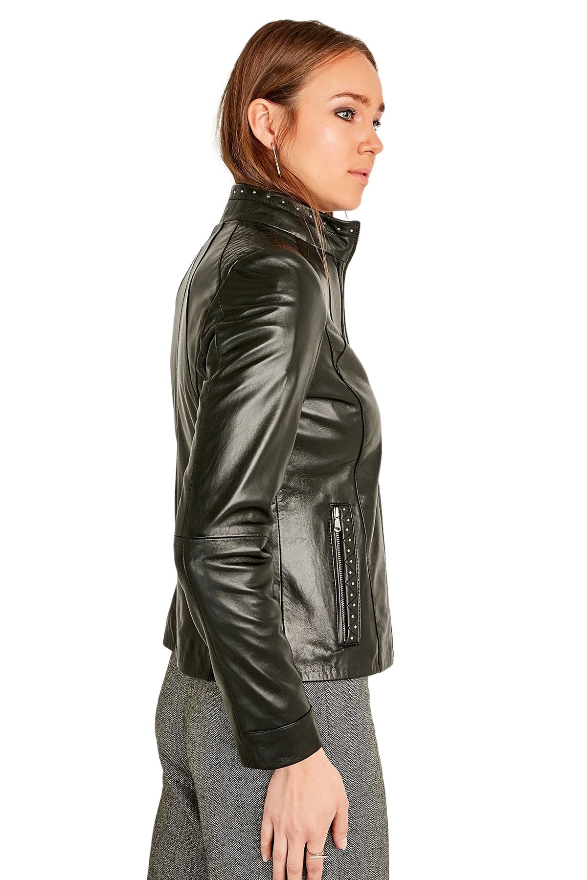 patent black leather jacket for womens