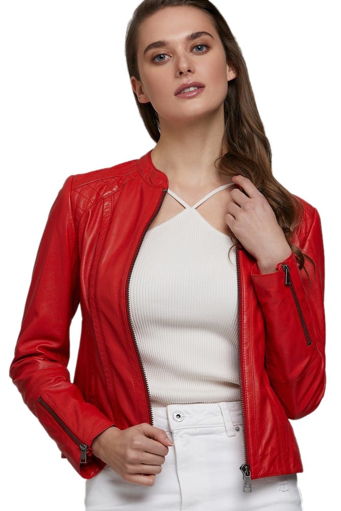 Womens Short Body Red Leather Jacket ...
