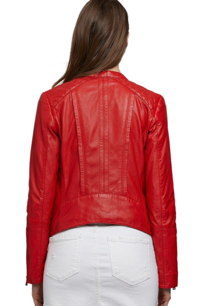 Sophia Blood Red Leather Moto Jacket in Maryland