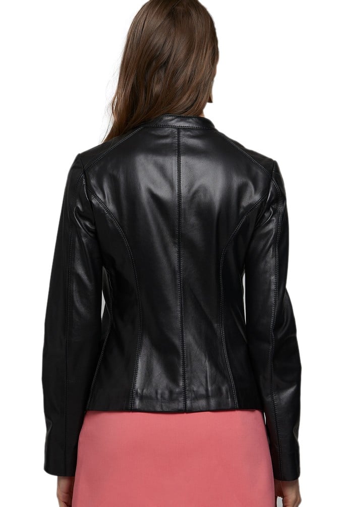 stylish black motorcycle leather jacket women 2