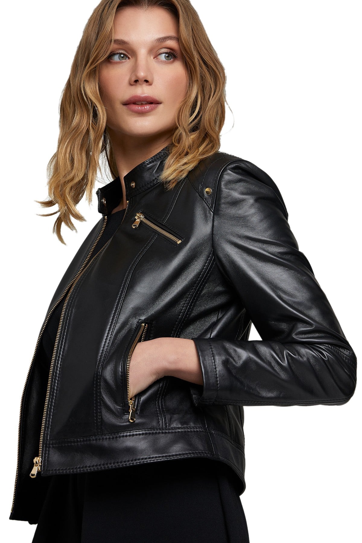 womens black leather jacket for bikers 2