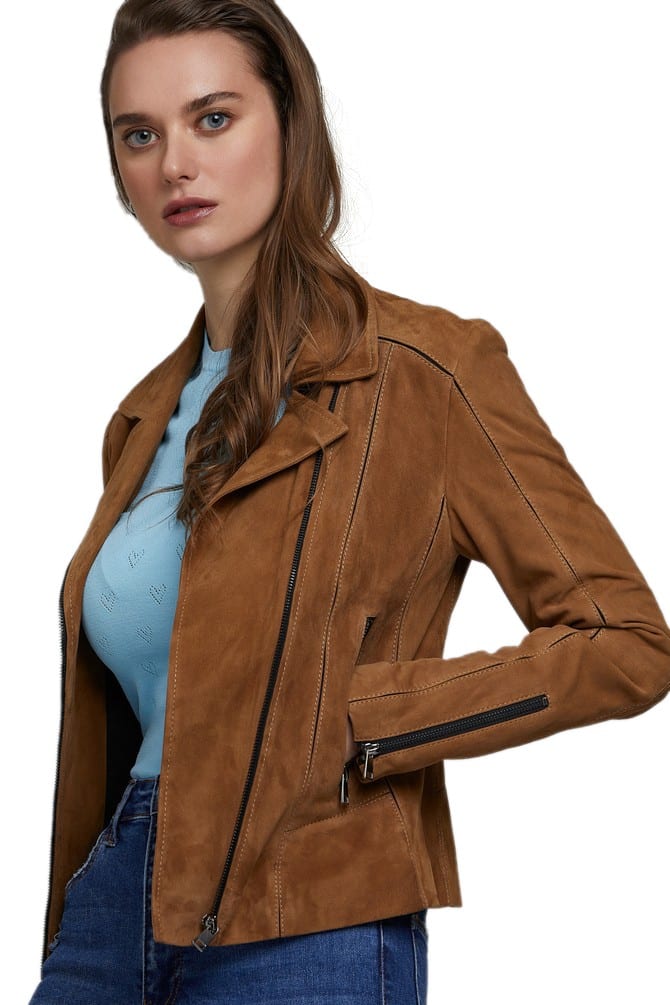 Womens Camel Brown Leather Jacket in California