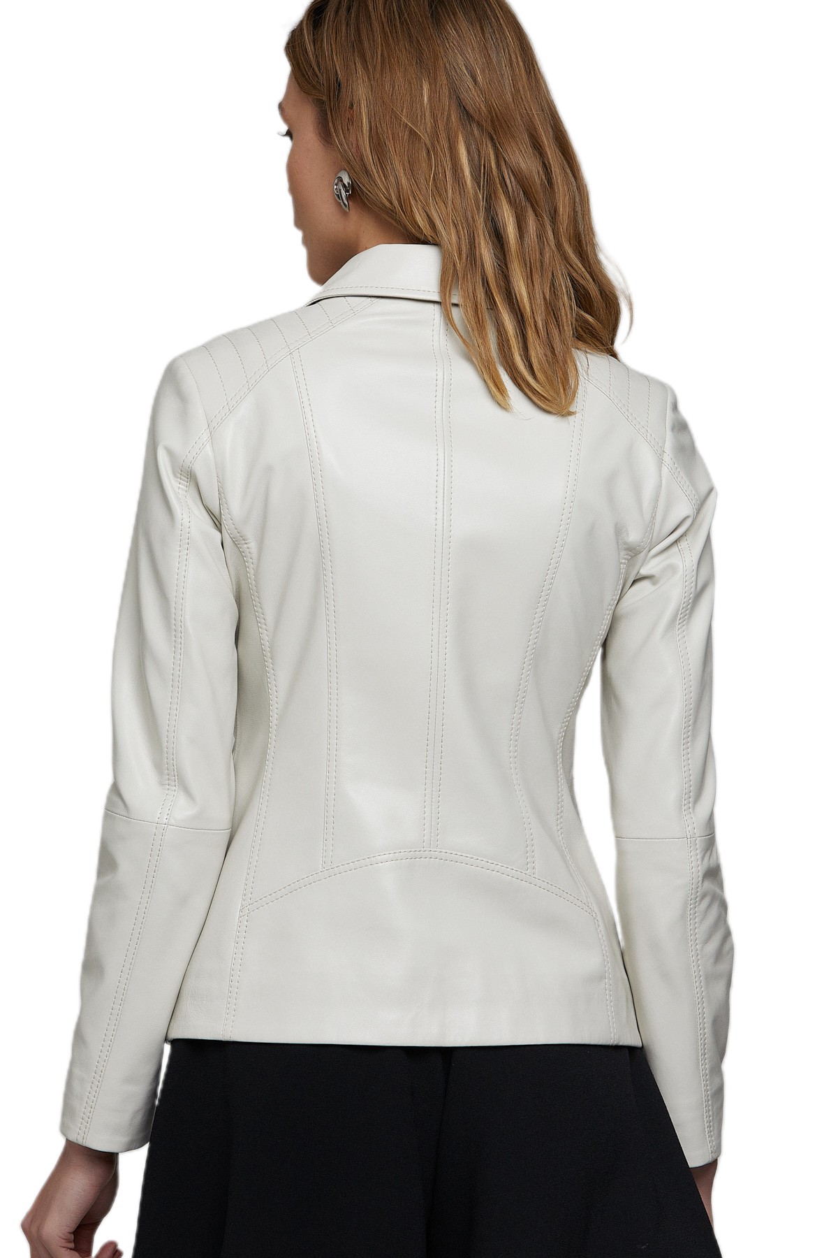 Natasha Oakley Women's 100 % Real Beige Leather Shirt Style Collar Jacket