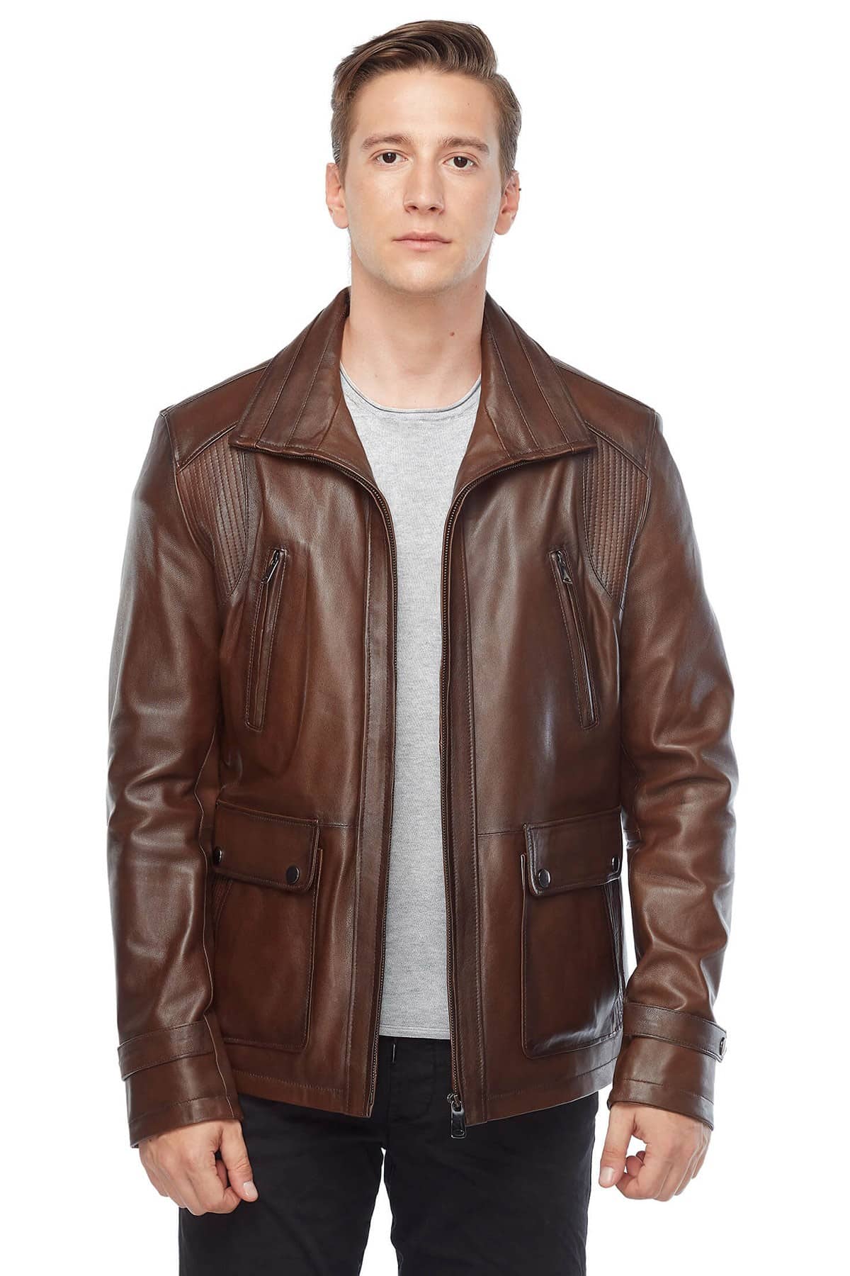 Benado Brown Genuine Leather Coat2