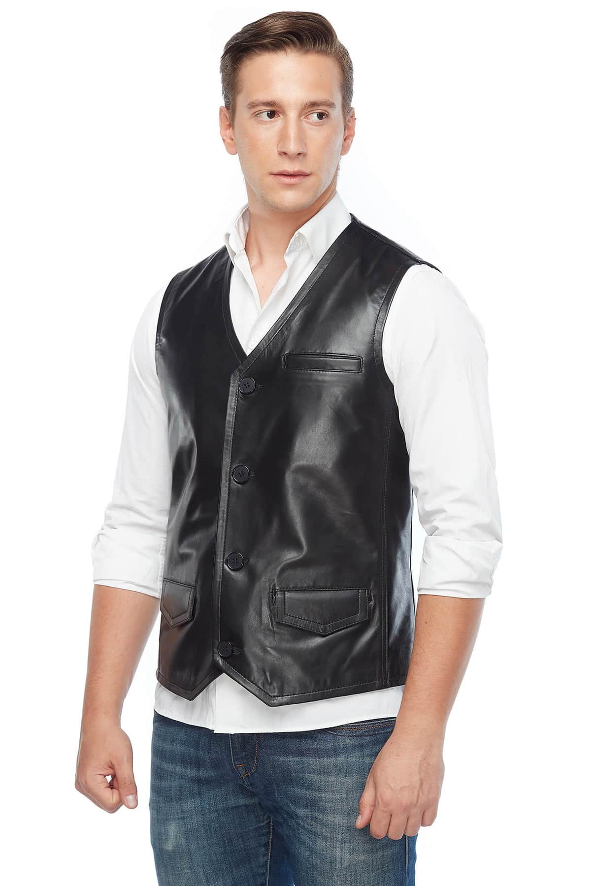 You've Searched Black Genuine Leather Vest for Sale