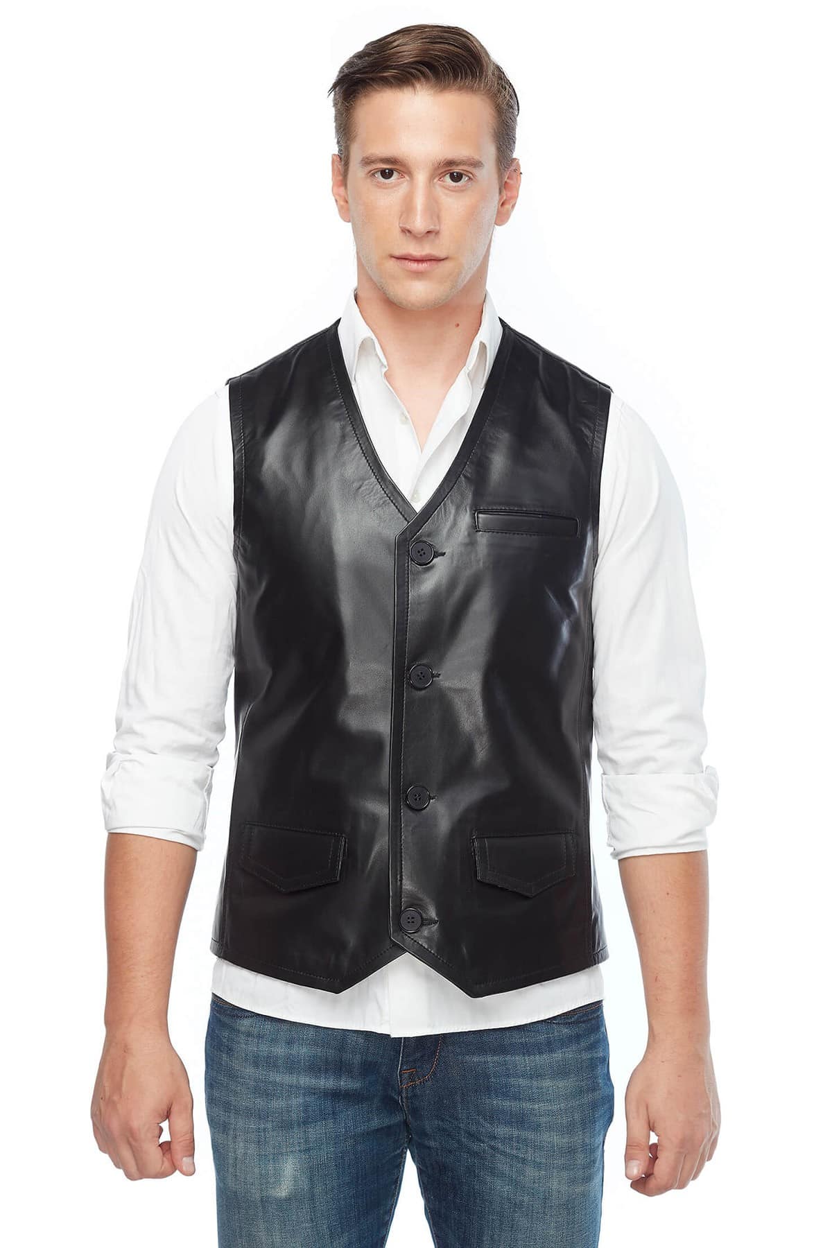 You've Searched Black Genuine Leather Vest for Sale