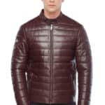 Men's 100% Real Maroon Leather Puffer Jacket
