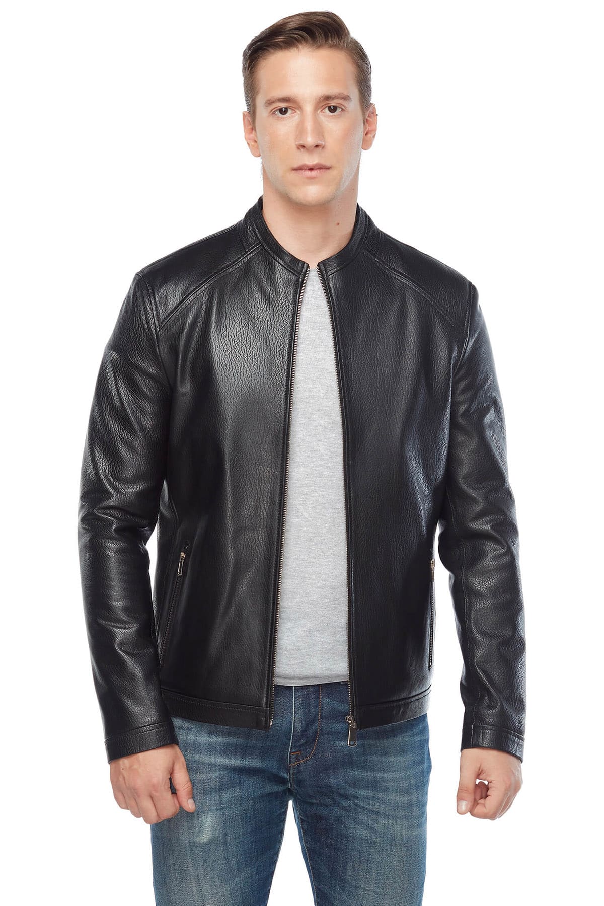 Jason Shah Men's 100 % Real Black Leather Jumbo Jacket