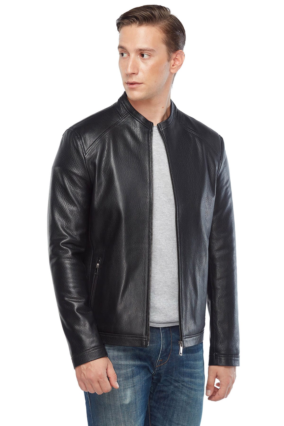 Jason Shah Men's 100 % Real Black Leather Jumbo Jacket