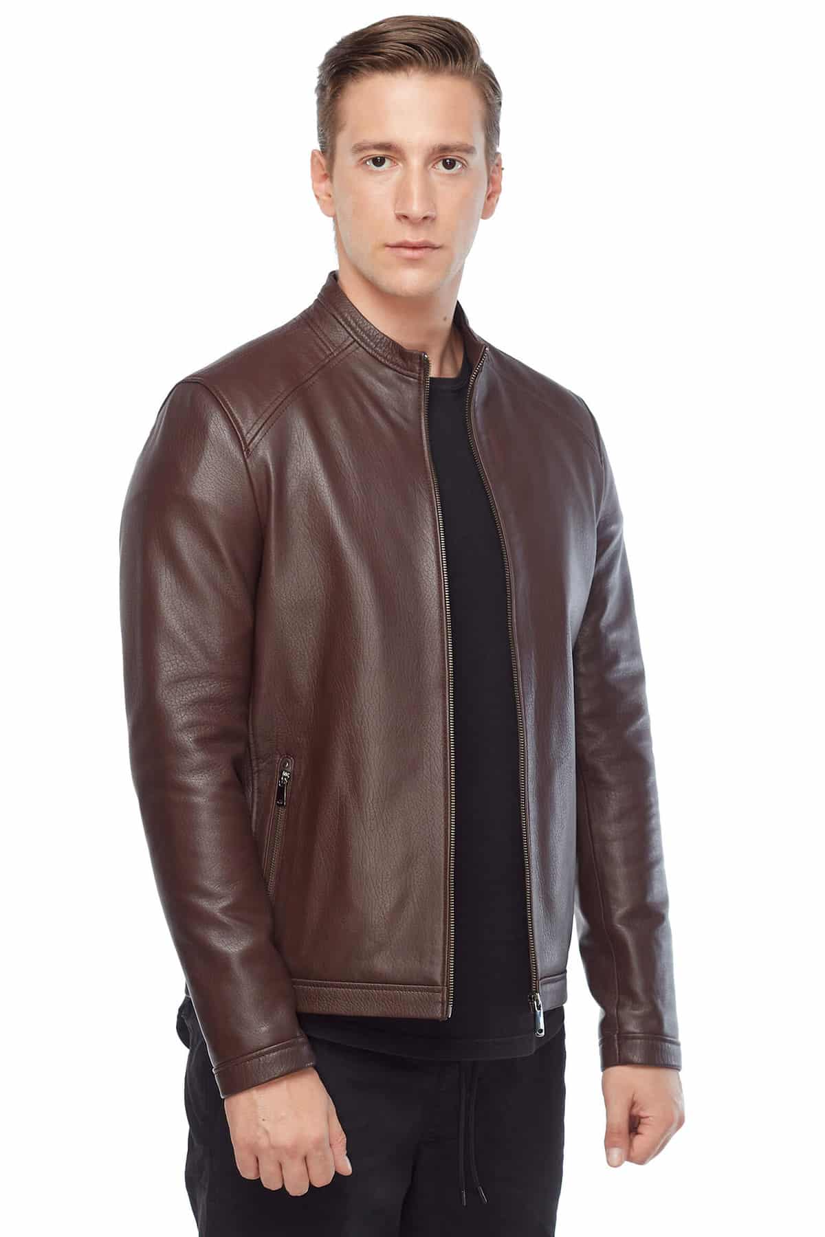 Jason Shah Brown Jumbo Leather Jacket Side