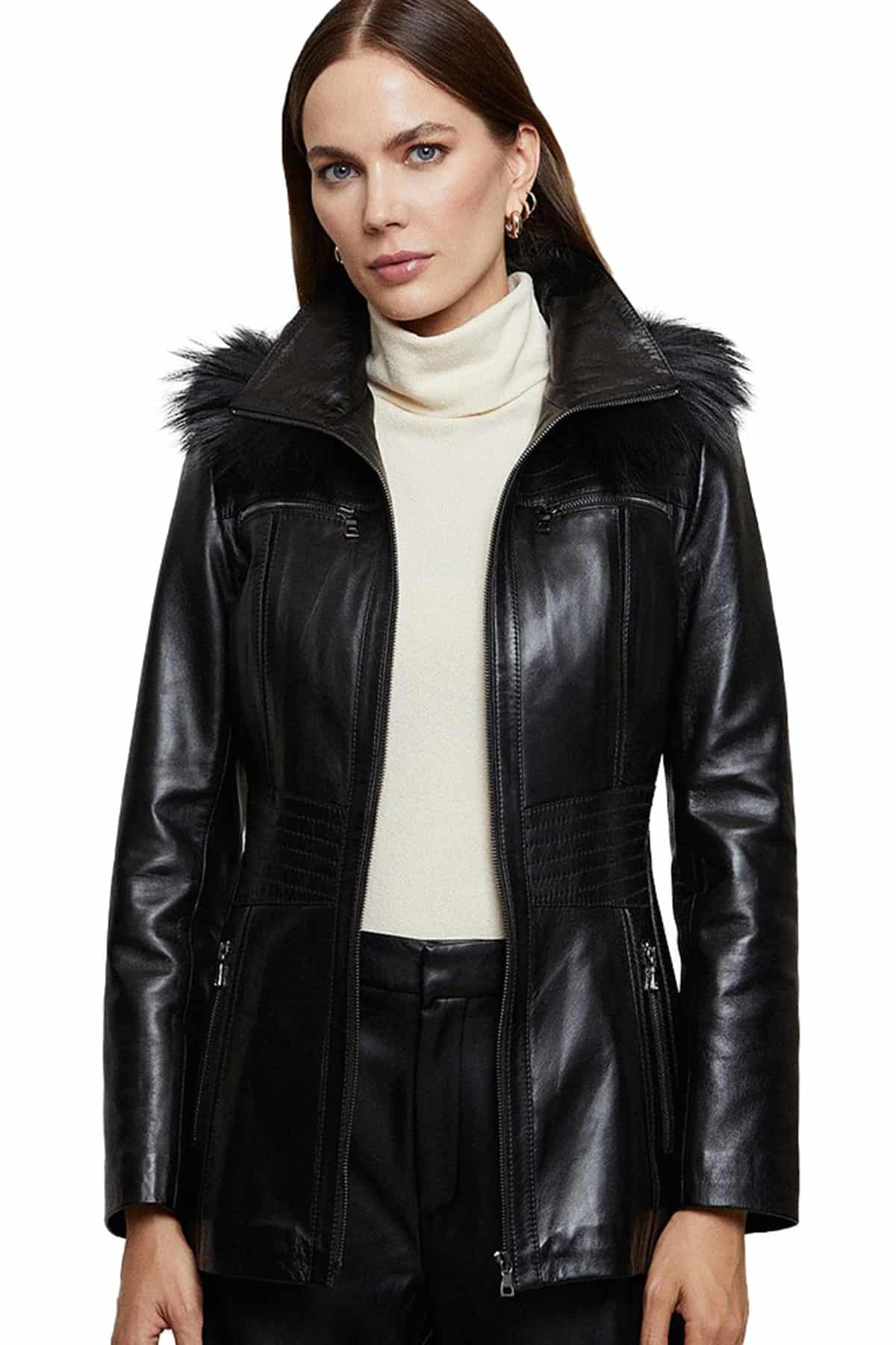 Looking for Black Fur Hooded Leather Coat Womens?