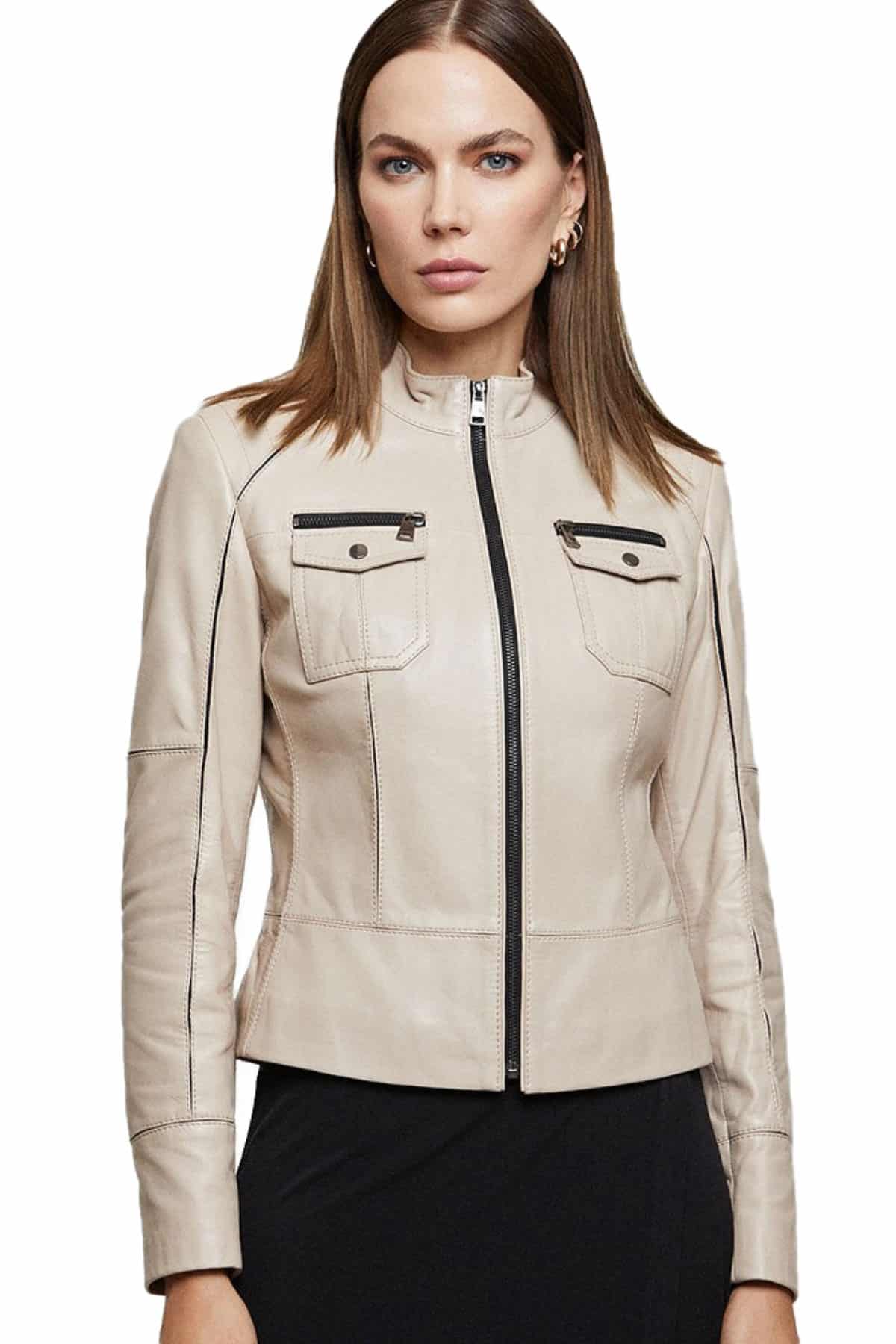 Janet Reno Women's 100% Real Dust Strom Leather Moto Jacket